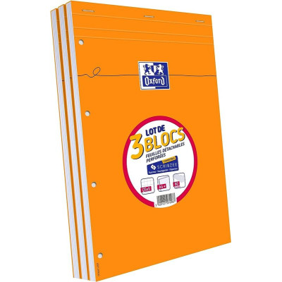 LOT DE 3 BLOCS ORANGE OXFORD AGRAFES et 4TROUS 210x315 160POPTIK P. Q5+TAG