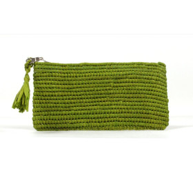 Hedera, Trousse plate 24 x 11 cm en raphia vert pistache