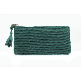 Hedera, Trousse plate 24 x 11 cm en raphia vert canard