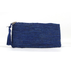 Hedera, Trousse plate 24 x 11 cm en raphia bleu royal