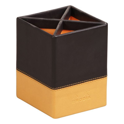 Rhodiarama pot à crayons simili cuir italien BLACK 8x8x11cm