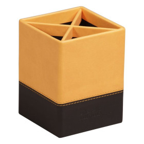 Rhodiarama pot à crayons simili cuir italien ORANGE 8x8x11cm