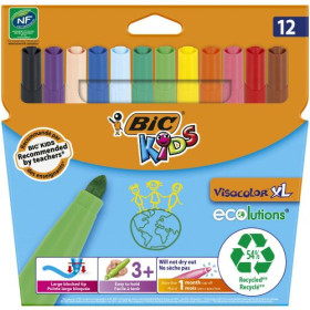 BIC Pochette de 12 feutres à dessin pointe extra-large encre lavable VISACOLOR X