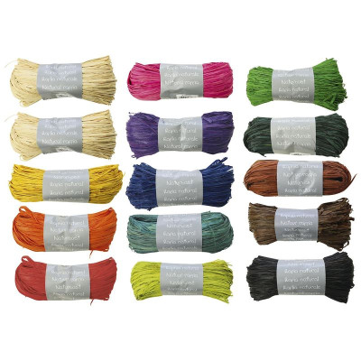 Pelote raphia naturel 50g, ass. de 15 couleurs