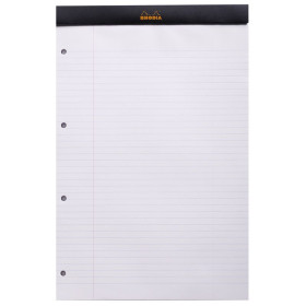 Bloc agrafé Rhodia BLACK N°20 21x31,8cm ligné +marge 80f perf. 4t. 80g