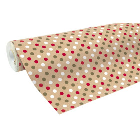 Kraft brut 70g, rl 50x0,70m Noël pois rouge blanc or