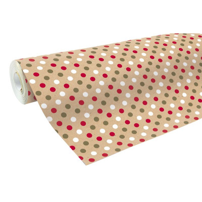Kraft brut 70g, rl 50x0,70m Noël pois rouge blanc or