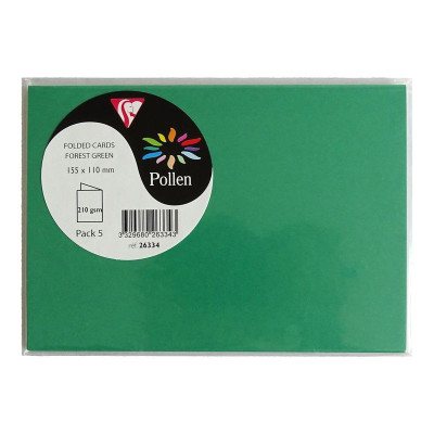 Sachet de 5 cartes pliées Pollen 110x155 vert sapin