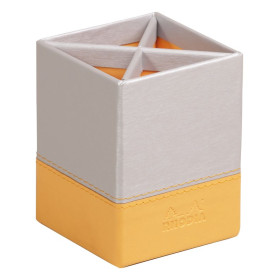 Rhodiarama pot à crayons simili cuir italien SILVER 8x8x11cm