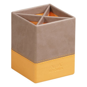 Rhodiarama pot à crayons simili cuir italien TAUPE 8x8x11cm
