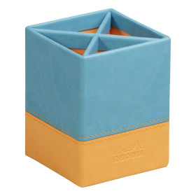 Rhodiarama pot à crayons simili cuir italien TURQUOISE 8x8x11cm