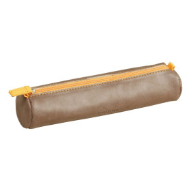 Rhodiarama trousse ronde CHOCOLAT simili cuir italien 5x21,5cm