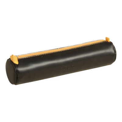 Rhodiarama trousse ronde BLACK simili cuir italien 5x21,5cm
