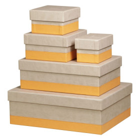 Rhodiarama set 5 boîtes gigognes simili cuir italien BEIGE 44x34x16cm