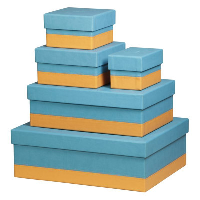 Rhodiarama set 5 boîtes gigognes simili cuir italien TURQUOISE 44x34x16cm