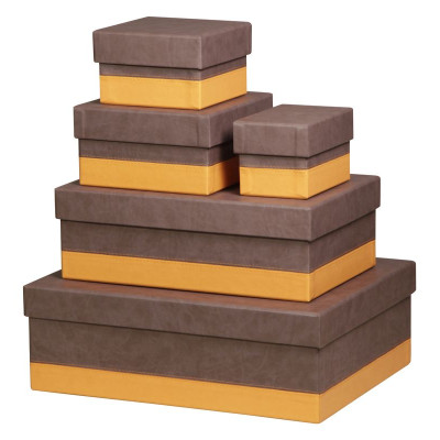 Rhodiarama set 5 boîtes gigognes simili cuir italien CHOCOLAT 44x34x16cm