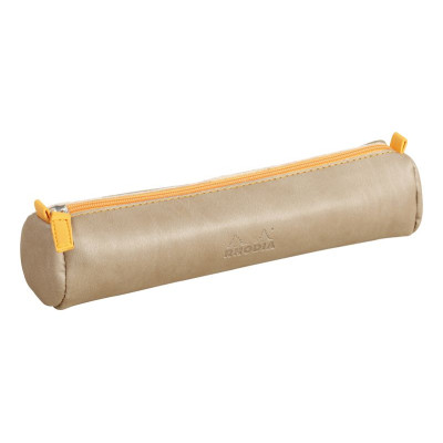 Rhodiarama trousse ronde TAUPE simili cuir italien 5x21,5cm