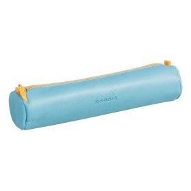 Rhodiarama trousse ronde TURQUOISE simili cuir italien 5x21,5cm