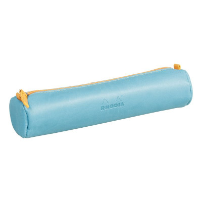 Rhodiarama trousse ronde TURQUOISE simili cuir italien 5x21,5cm