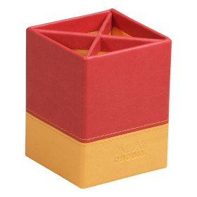 Rhodiarama pot à crayons simili cuir italien COQUELICOT 8x8x11cm