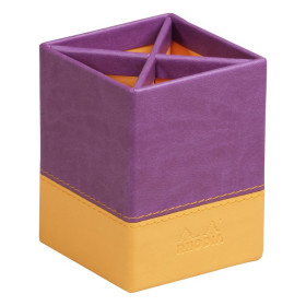 Rhodiarama pot à crayons simili cuir italien VIOLET 8x8x11cm