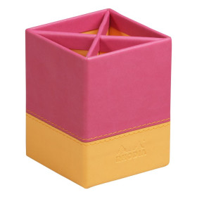 Rhodiarama pot à crayons simili cuir italien FRAMBOISE 8x8x11cm