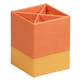 Rhodiarama pot à crayons simili cuir italien TANGERINE 8x8x11cm