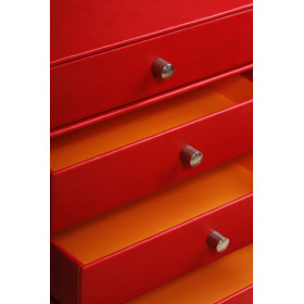 Rhodiarama trieur 4 tiroirs simili cuir italien COQUELICOT 24,8x32,7x22,8cm