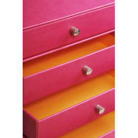 Rhodiarama trieur 4 tiroirs simili cuir italien FRAMBOISE 24,8x32,7x22,8cm