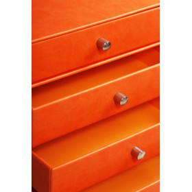 Rhodiarama trieur 4 tiroirs simili cuir italien TANGERINE 24,8x32,7x22,8cm