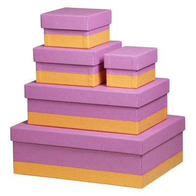 Rhodiarama set 5 boîtes gigognes simili cuir italien LILAS 44x34x16cm