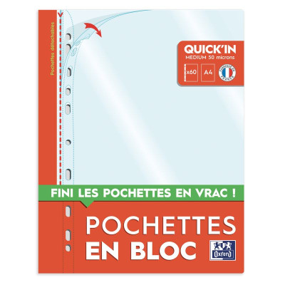 60 POCHETTE PERF OXFORD QUICKIN BLOC A4 PP50LIS INCOLORE