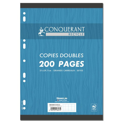 COPIES DOUBLES CONQUERANT 7 PERFOREES 210x297 FILM 200P 90GSEYES RECYCLE