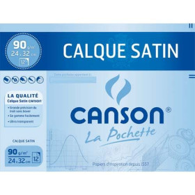 CANSON Pochette de 12 feuilles 24x32cm papier calque 70g. Avec pastilles reposit