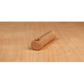 Age Bag trousse cuir petite ronde 18,5xØ4cm couleur marron seulement