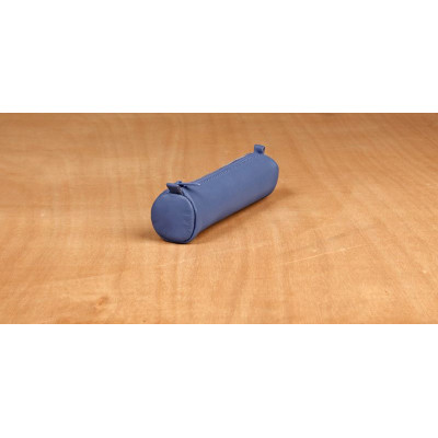 Age Bag trousse cuir petite ronde 18,5xØ4cm couleur bleue seulement