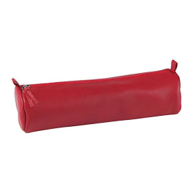 CUIR TEINTE Trousse ronde Ø5,5x22cm rouge