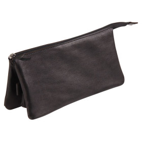 CUIR trousse plate 3 compartiments 21x3x10cm, noir
