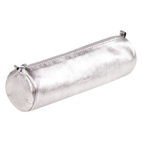 CUIRISÉ Trousse cuir Ronde Ø5,5x22cm Argent
