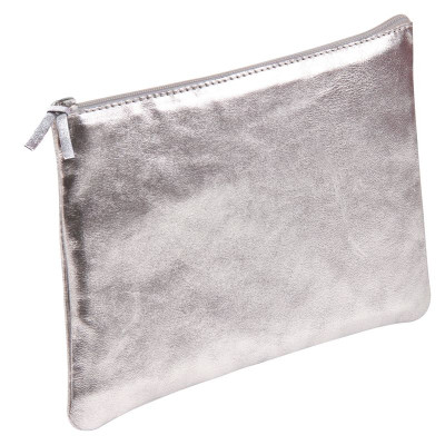 CUIRISÉ Trousse cuir Plate 11x22cm Argent