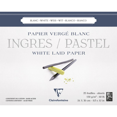 Bloc Ingres-Pastel collé 24x30 25F 130g blanc