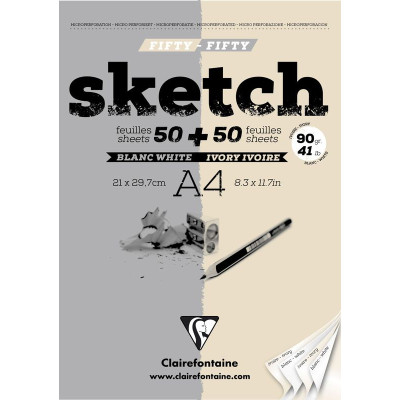 Bloc Sketch collé A4 100F 90g blanc & ivoire