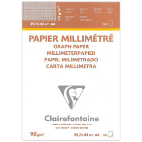 Bloc papier vélin millimétré encollé A3 50F 90g