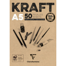 Bloc A5 50F kraft Brun Vergé 120g