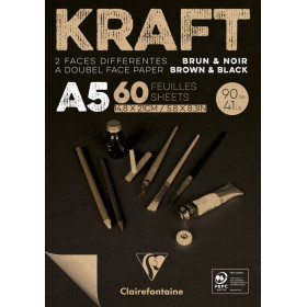Bloc A5 60F kraft Brun & Noir Vergé Encollé 90g