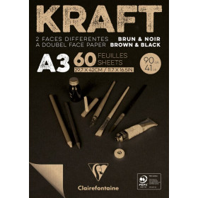 Bloc A3 60F kraft Brun & Noir Vergé Encollé 90g