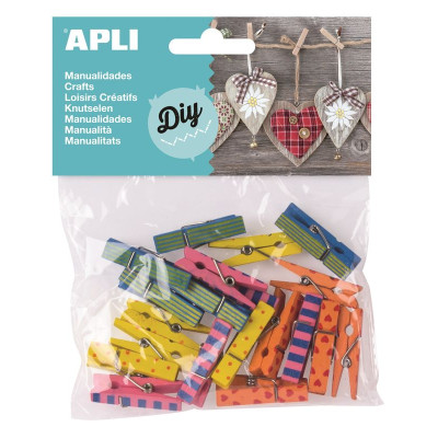SACH 20 PINCES BOIS 35X7MM DECORS ASS