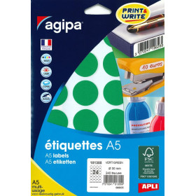 ETUI A5 240 Etiquettes VERT DIAM 30
