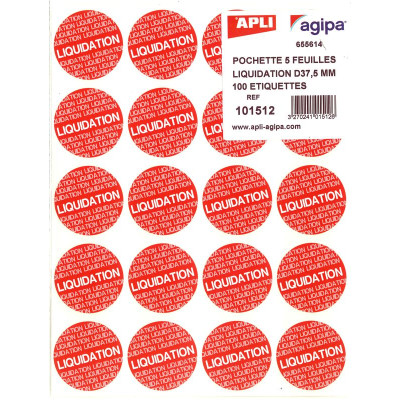 100 Etiquettes LIQUIDATION D37,5MM- 5FOB     OB