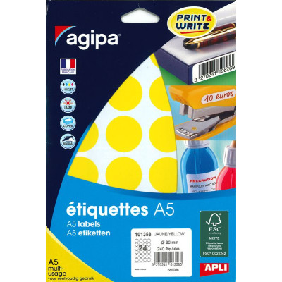 ETUI A5 240 Etiquettes JAUNE DIAM 30